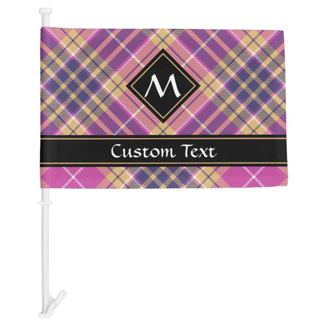 Pink, Gold and Blue Tartan Car Flag (Front)