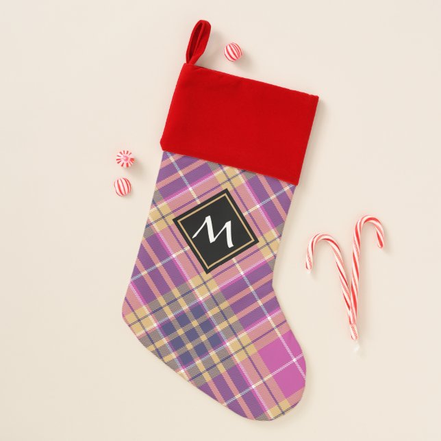 Pink, Gold and Blue Tartan Christmas Stocking (Front)