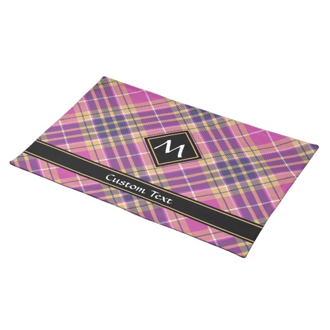 Pink, Gold and Blue Tartan Cloth Placemat (On Table)