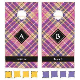 Pink, Gold and Blue Tartan Cornhole Set