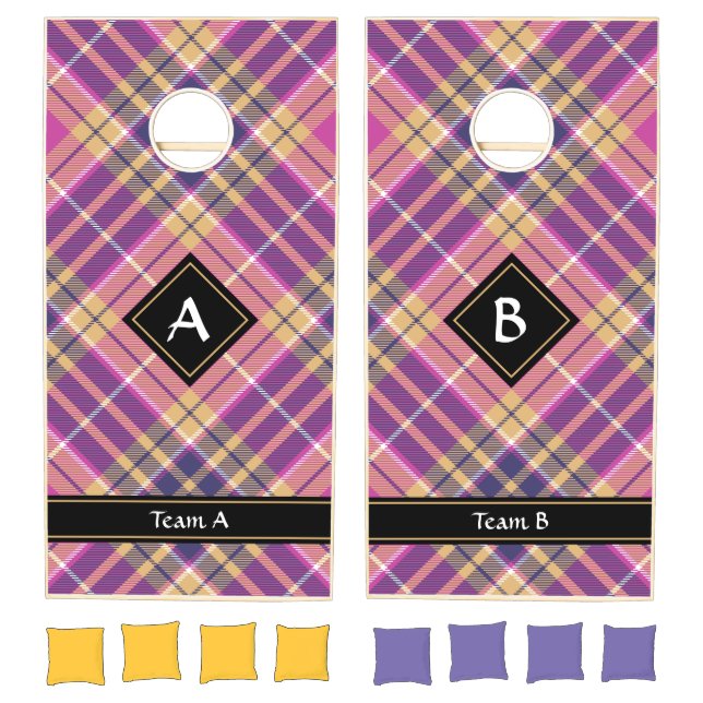 Pink, Gold and Blue Tartan Cornhole Set (Set)