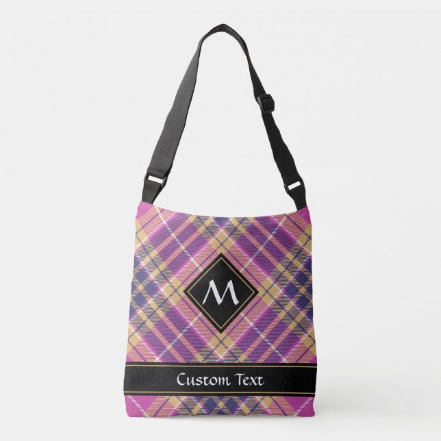 Pink, Gold and Blue Tartan Crossbody Bag (Front)