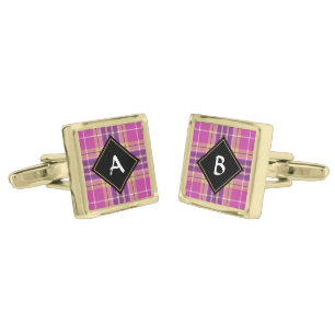 Pink, Gold and Blue Tartan Cufflinks