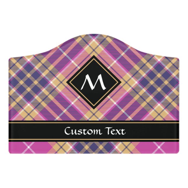 Pink, Gold and Blue Tartan Door Sign (Small Crest Front)