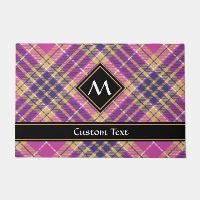 Pink, Gold and Blue Tartan Doormat (Front)