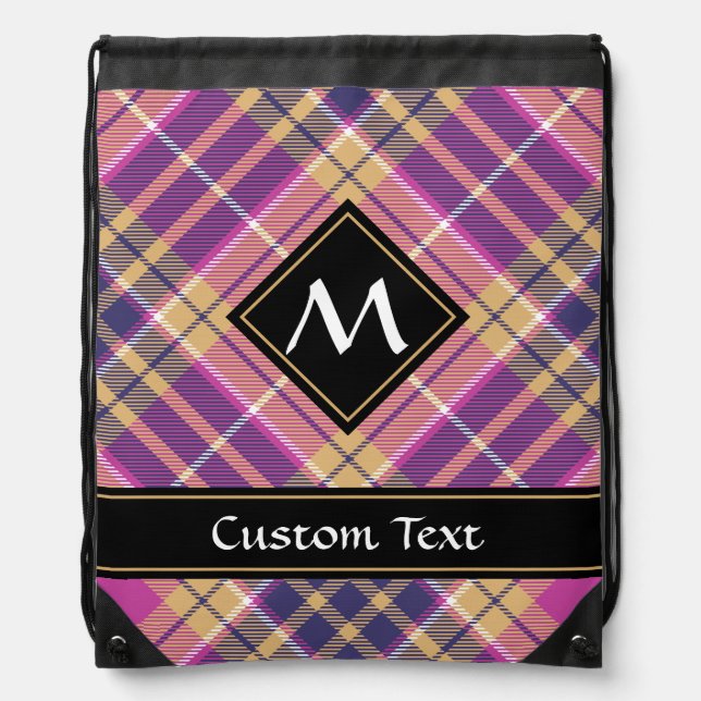 Pink, Gold and Blue Tartan Drawstring Bag (Front)