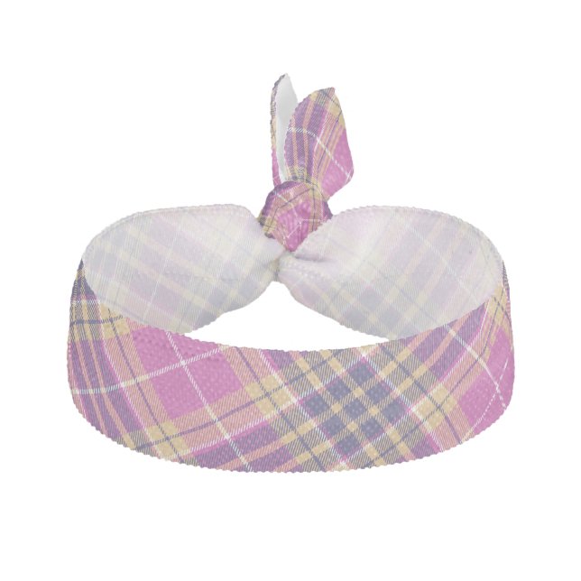 Pink, Gold and Blue Tartan Elastic Hair Tie (Front)