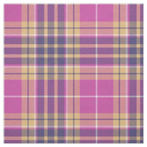 Pink, Gold and Blue Tartan Fabric