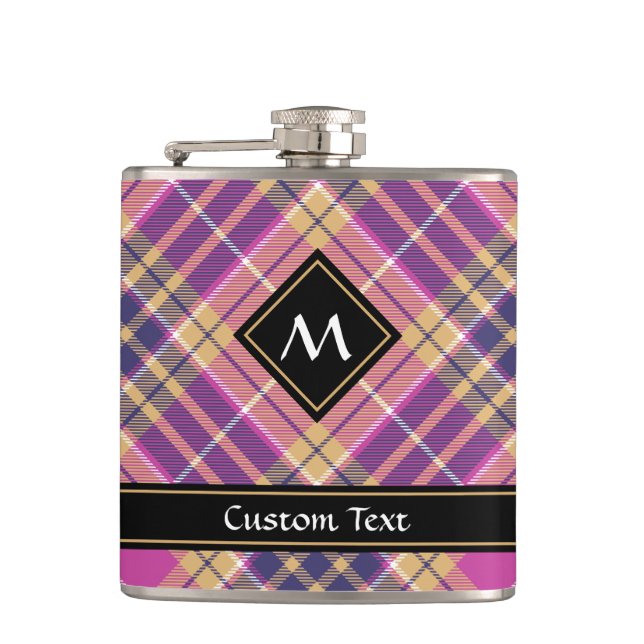 Pink, Gold and Blue Tartan Flask (Front)