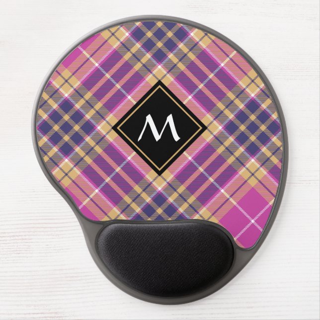 Pink, Gold and Blue Tartan Gel Mouse Pad (Front)