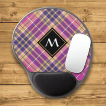 Pink, Gold and Blue Tartan Gel Mouse Pad