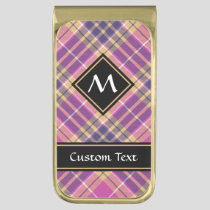 Pink, Gold and Blue Tartan Gold Finish Money Clip