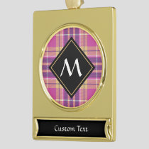 Pink, Gold and Blue Tartan Gold Plated Banner Ornament