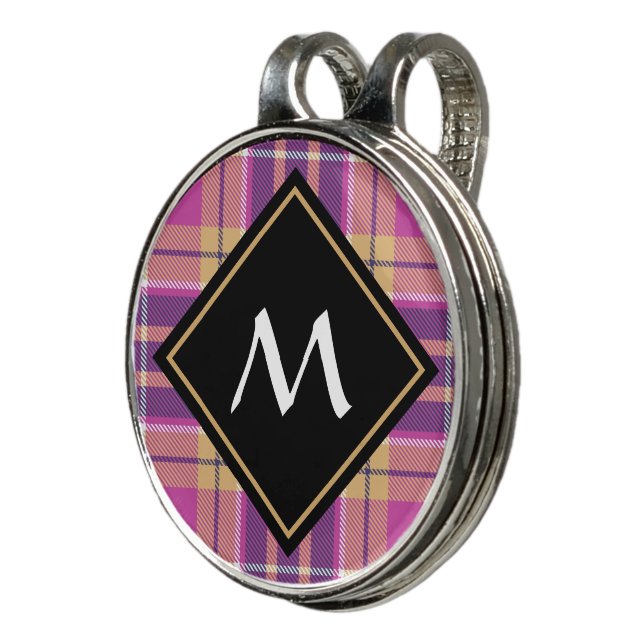 Pink, Gold and Blue Tartan Golf Hat Clip (3/4)