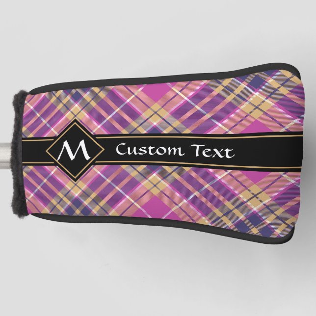 Pink, Gold and Blue Tartan Golf Head Cover (Front)