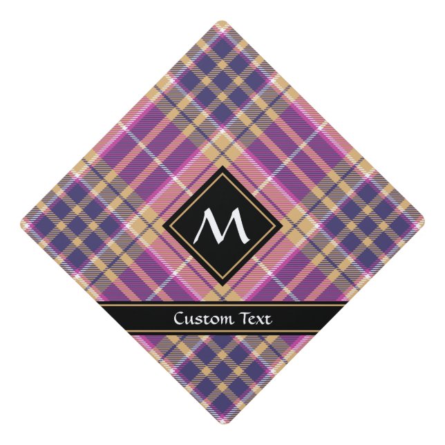 Pink, Gold and Blue Tartan Graduation Cap Topper (Front)
