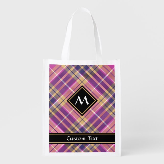 Pink, Gold and Blue Tartan Grocery Bag (Front)