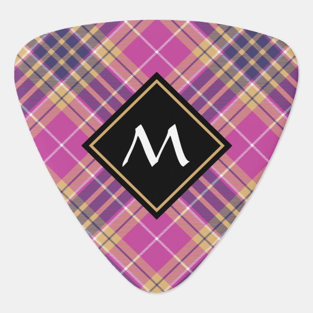 Pink, Gold and Blue Tartan Guitar Pick (Front)