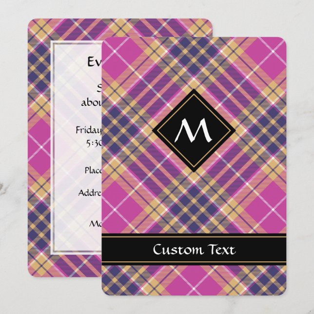 Pink, Gold and Blue Tartan Invitation (Front/Back)