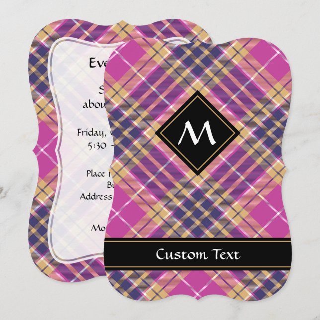 Pink, Gold and Blue Tartan Invitation (Front/Back)