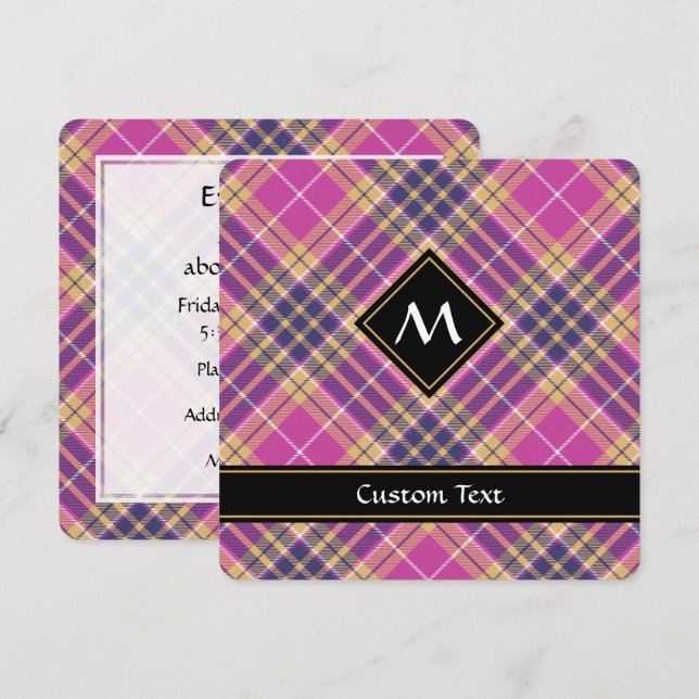 Pink, Gold and Blue Tartan Invitation (Front/Back)