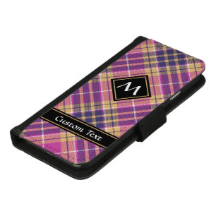 Pink, Gold and Blue Tartan iPhone 8/7 Wallet Case