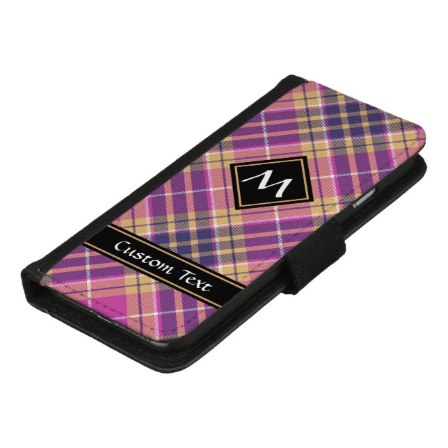 Pink, Gold and Blue Tartan iPhone Wallet Case (Bottom)
