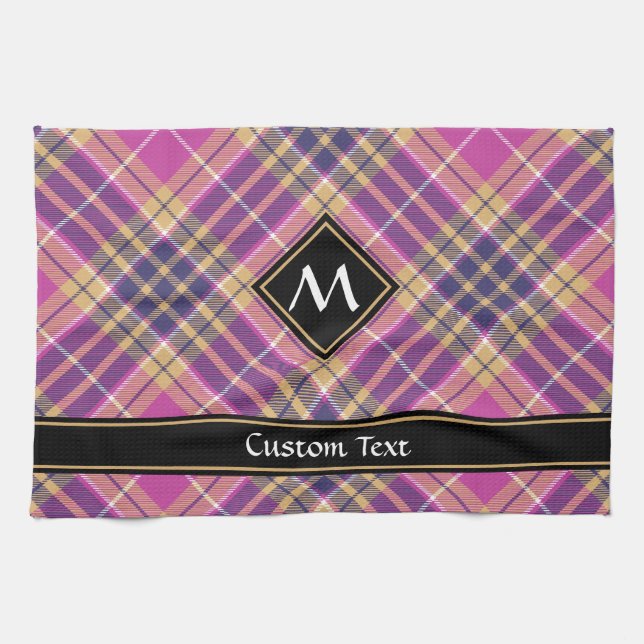 Pink, Gold and Blue Tartan Kitchen Towel (Horizontal)