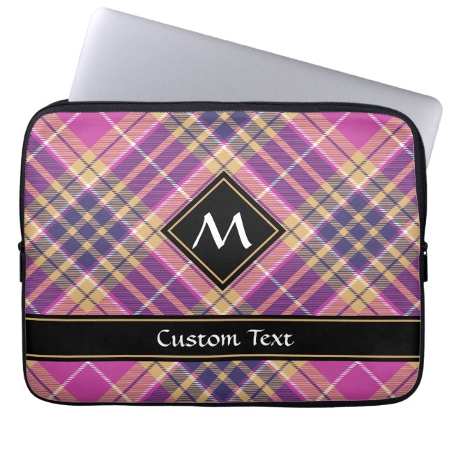 Pink, Gold and Blue Tartan Laptop Sleeve (Front)