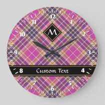 Pink, Gold and Blue Tartan Large Clock