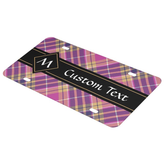 Pink, Gold and Blue Tartan License Plate (Side)