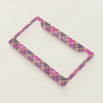 Pink, Gold and Blue Tartan License Plate Frame