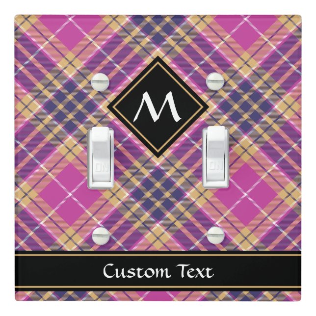 Pink, Gold and Blue Tartan Light Switch Cover (In Situ)