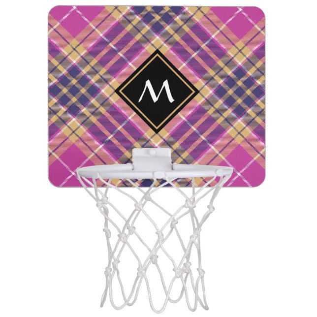 Pink, Gold and Blue Tartan Mini Basketball Hoop (Front)