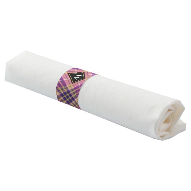 Pink, Gold and Blue Tartan Napkin Bands (Angled)