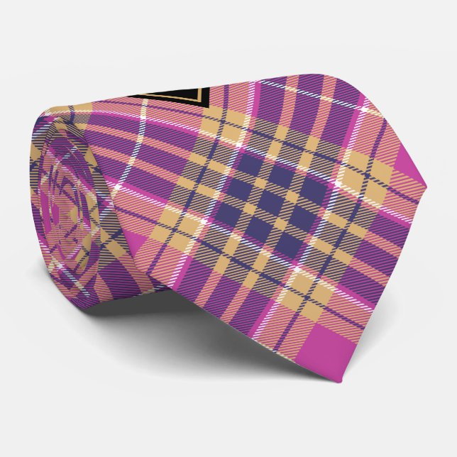 Pink, Gold and Blue Tartan Neck Tie (Rolled)