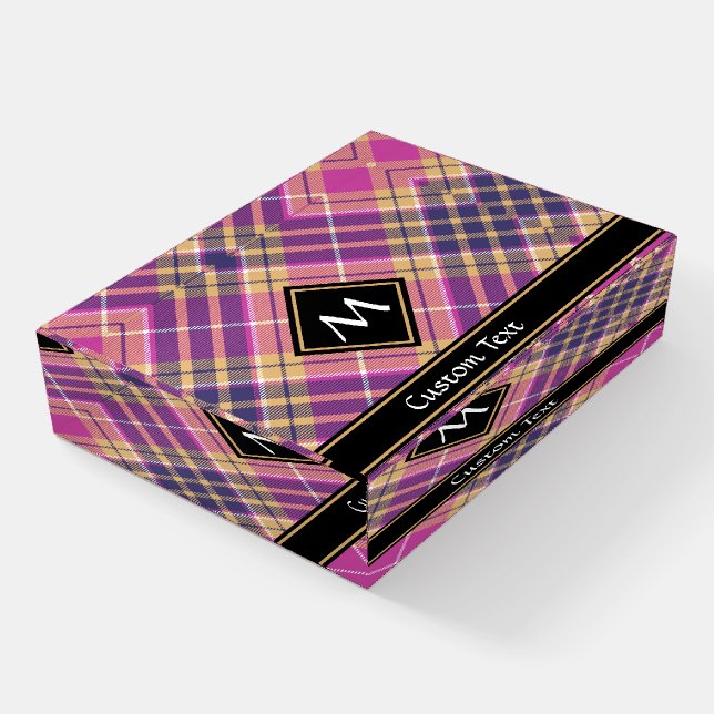 Pink, Gold and Blue Tartan Paperweight (Angled)
