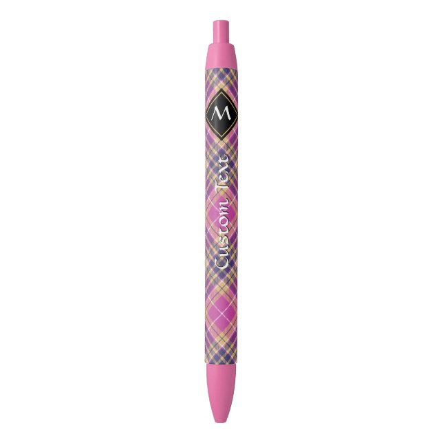 Pink, Gold and Blue Tartan Pen (Front Vertical)