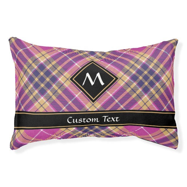 Pink, Gold and Blue Tartan Pet Bed (Front)