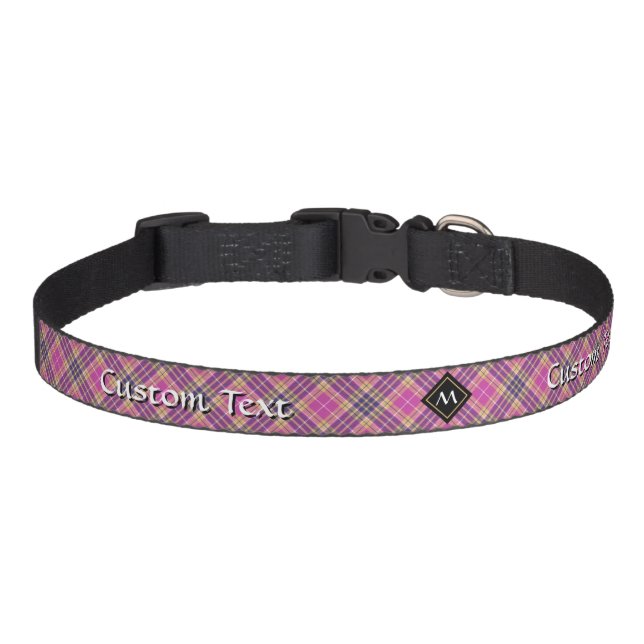 Pink, Gold and Blue Tartan Pet Collar (Front)