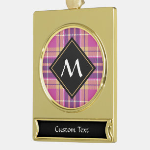 Pink, Gold and Blue Tartan Plated Banner Ornament