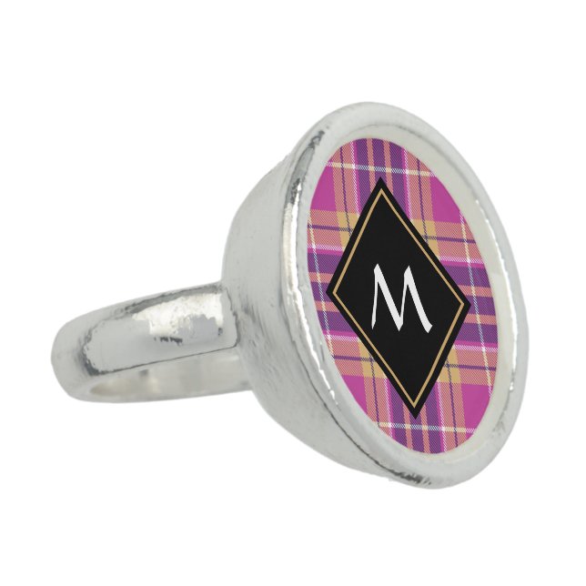 Pink, Gold and Blue Tartan Ring (Side)