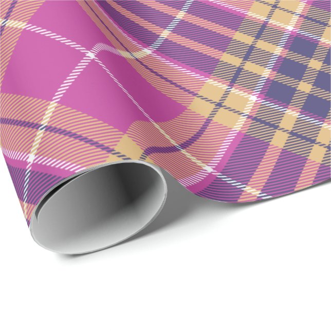 Pink, Gold and Blue Tartan Rotated Wrapping Paper (Roll Corner)