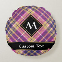 Pink, Gold and Blue Tartan Round Pillow