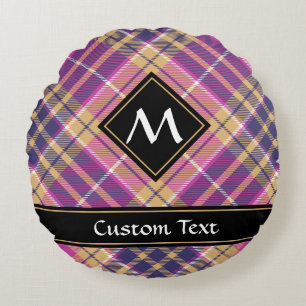 Pink, Gold and Blue Tartan Round Pillow