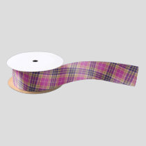 Pink, Gold and Blue Tartan Satin Ribbon