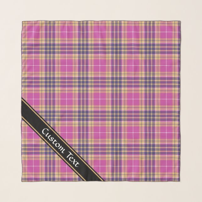 Pink, Gold and Blue Tartan Scarf (Front (Horizontal))