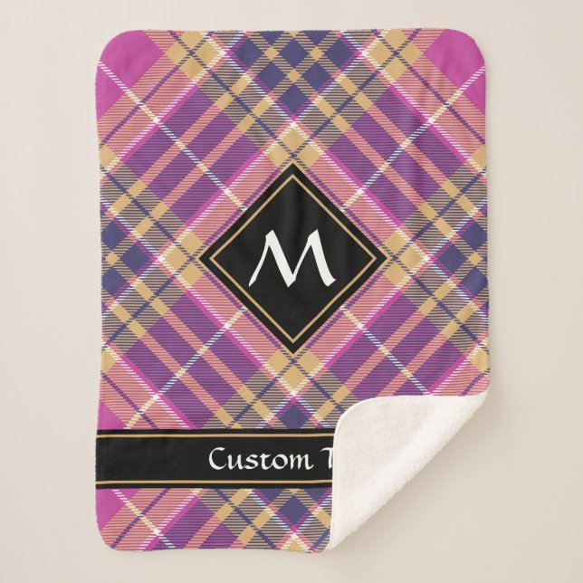 Pink, Gold and Blue Tartan Sherpa Blanket (Front)