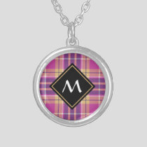 Pink, Gold and Blue Tartan Silver Plated Necklace