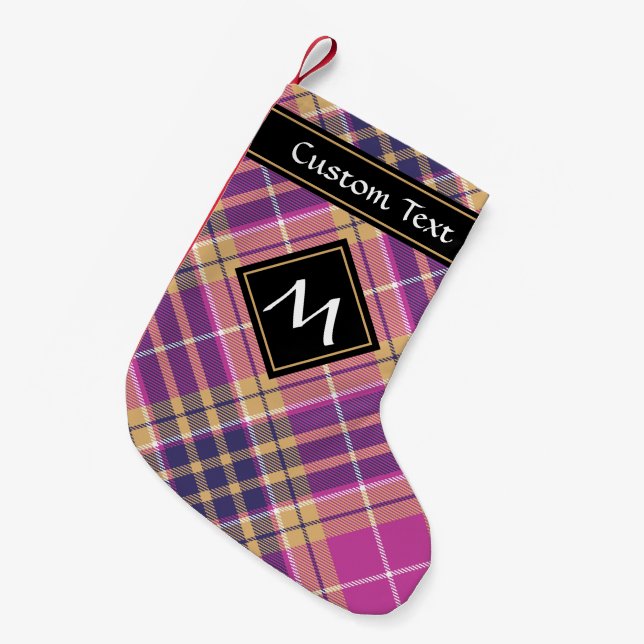 Pink, Gold and Blue Tartan Small Christmas Stocking (Front (Hanging))